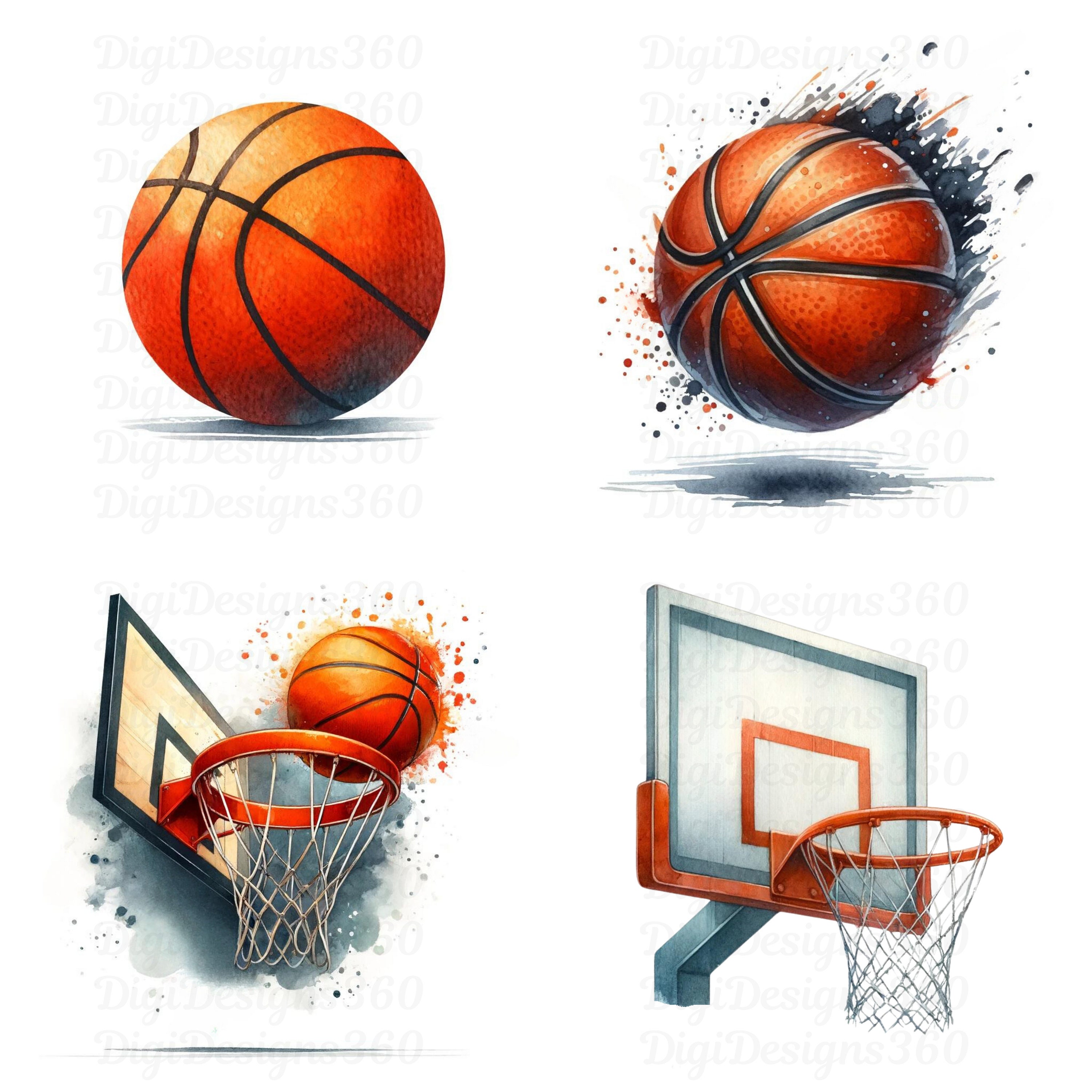 Watercolor Basketball Clipart – 12 PNG Sports Graphics (digital ...