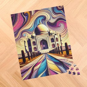 Taj Mahal Puzzle, Colorful Abstract Art Jigsaw for Creative Entertainment, Ideal India Souvenir Gift for Any Occasion
