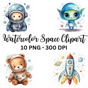 Cute Watercolor Outer Space Clipart, Digital Download for Kids Room Decor and Invitations