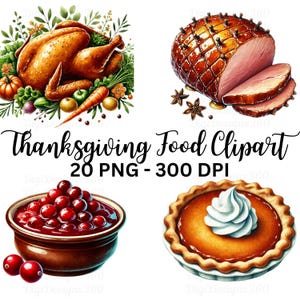 Pacchetto di clipart di cibo del Ringraziamento, illustrazioni festive per stampe e artigianato, regalo di design perfetto per le feste per creativi