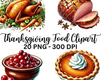 Thanksgiving Food Clipart Bundle, Festive PNG Illustrations (Digital Download)