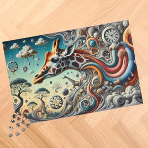 Giraffe Puzzle, 1000 PC Surrealism-Style Wildlife Jigsaw Puzzle for Adults, Unique Giraffe Gift Idea for Puzzle Enthusiasts