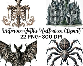 Victorian Gothic Halloween Clipart – Spooky PNG Graphics (Digital Download)