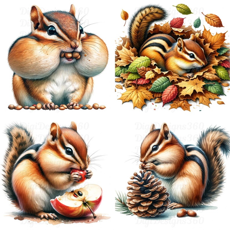 Watercolor Chipmunk Clipart – Forest Animal Graphics (digital Download ...
