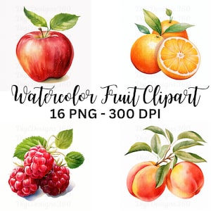 Set di clipart di frutta carina - frutti tropicali dell'acquerello, download digitale per scrapbooking e progetti artigianali fai da te, uso commerciale