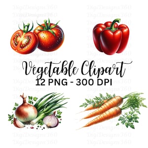 Vegetable Clipart Set - Watercolor Veggies Digital Download, Perfect for Kitchen Decor & DIY Projects