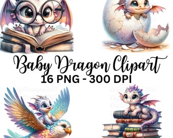 Watercolor Baby Dragon Clipart Set, Whimsical Nursery Art (Digital Download)