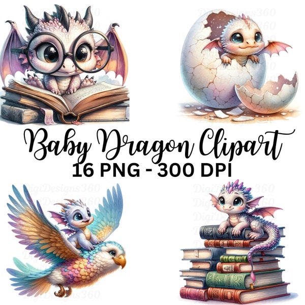 Cute Dragon Clipart Set, Whimsical Watercolor Baby Dragons, Ideal for Scrapbooking, Invitation Design