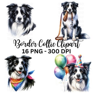 Aquarel Border Collie Clipart - Charmante Canine Graphics Perfect voor uitnodigingen en Scrapbooking, commercieel gebruik