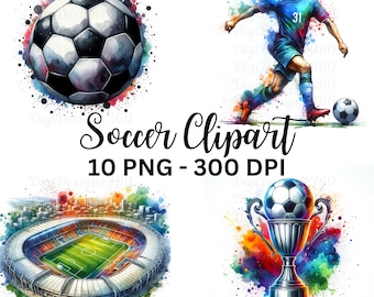 Pacchetto di clipart di calcio ad acquerello - Grafica sportiva (download digitale)