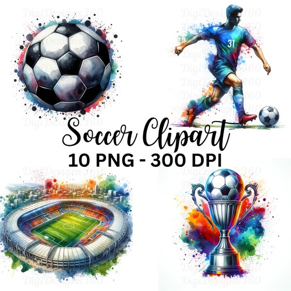 Fußball Clipart Bundle im Aquarell-Stil - hochwertige Fußball Grafiken, digitaler Download für Sporthandwerk, kommerzielle Nutzung