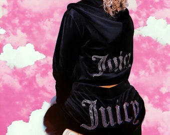 Chándal Y2K Juicy Couture, chándal de pedrería, sudadera de terciopelo - renacimiento de la alta costura de la década de 2000, regalo de tendencia Y2K para ella, ideas de regalos Bff, ella