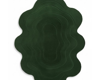 Deep Green Organic Shape Rug: Wavy Accent for Minimalist Home Decor Modern Organic Rug Abstract Modern Nature Inspired Rug Biophilic Design