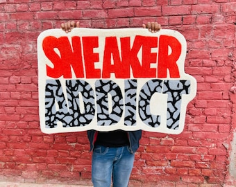 Sneaker Addict Rug, Hypebeast Home Decor, Hand-Tufted Streetwear Rug, Elephant Print Carpet, Man Cave or Game Room Decor, Unique Fan Gift