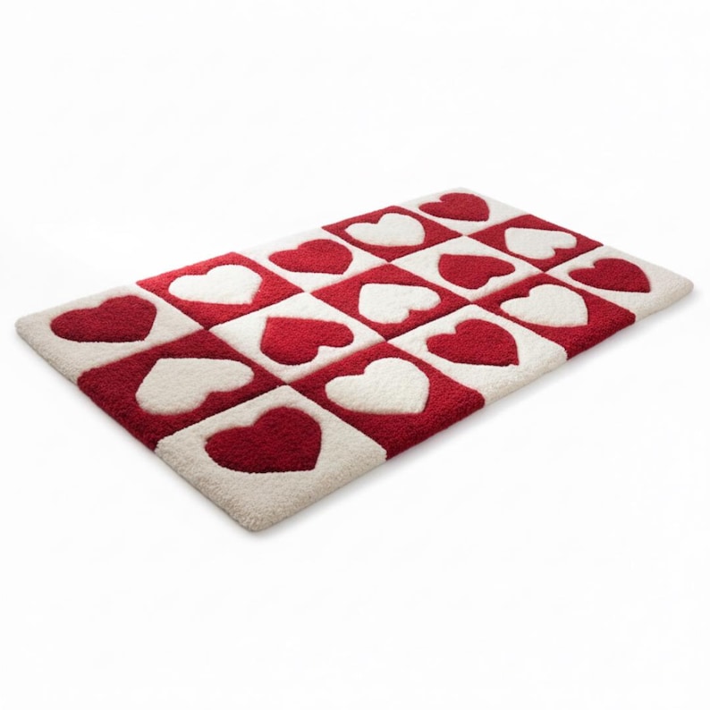 Square Heart Rug Checkerboard Heart Rug: Cute Dorm Decor & Valentine's Day Gift Heart ...