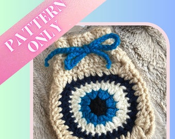 Evil Eye Protection Crochet Drawstring Pouch PATTERN ONLY | Crochet pattern, Digital download |