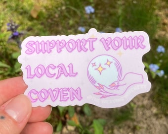Wesprzyj lokalny Coven Vinyl Sticker | Naklejka na laptopa Witchy, naklejka na butelkę z wodą, prezenty Witchy