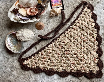 Handmade Crochet Hair Bandana | Boho Shell Design, Cottagecore Spring Hippie Headscarf | Witchy Gift, Soft Cotton, Free Shipping