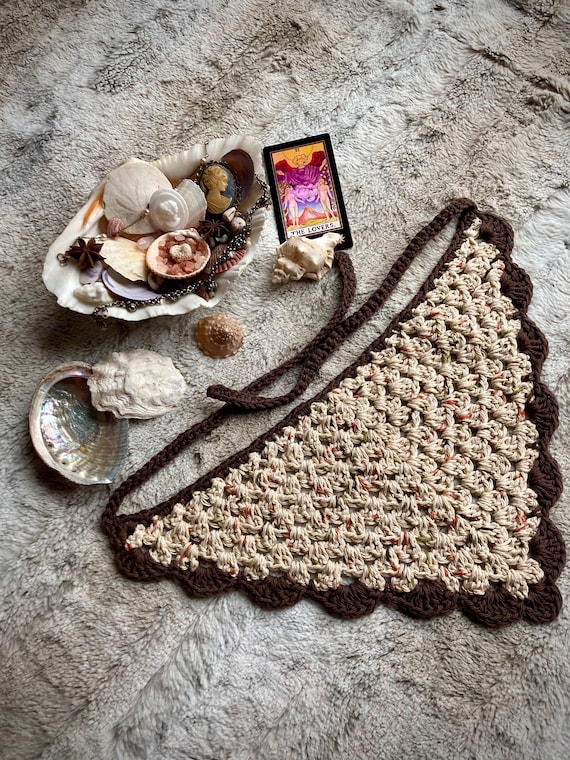 Handmade Crochet Hair Bandana | Boho Shell Design, Cottagecore Spring Hippie Headscarf | Witchy Gift, Soft Cotton, Free Shipping