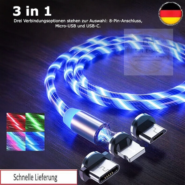 Ladekabel leuchtend für iPhone Samsung Huawei Xiaomi Handy USB C Micro Magnet