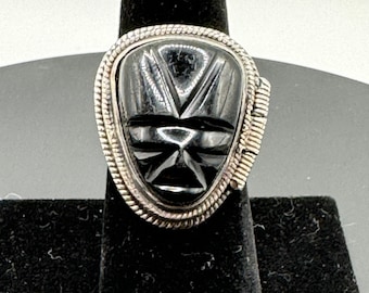 Unique Vintage Onyx and Silver Poison Ring