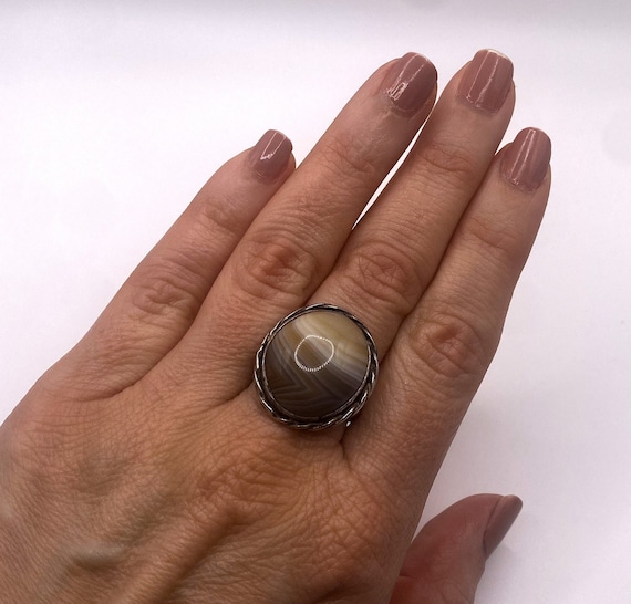 African Botswana Agate Ring in Silver - image 1
