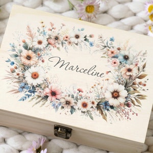 Personalized Floral Keepsake Box, Custom Wooden Bridal Party Gift