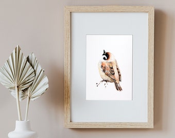 Impresión artística de acuarela de gorrión: ilustración de pájaro (4x6)