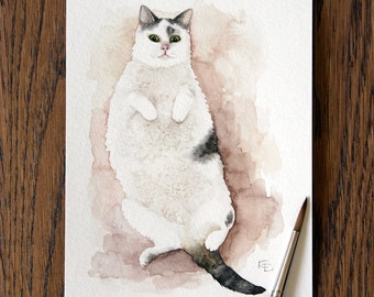 カラフルな猫の水彩画：シュールな抽象芸術（9x12インチ） - Etsy 日本