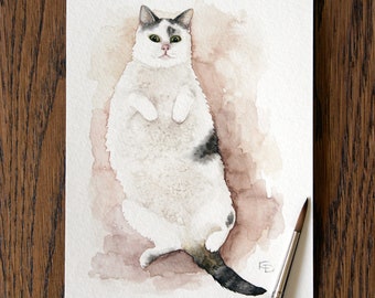 Cat painting Original watercolor painting Pet painting Original cat watercolor Animal art 5x7 inches