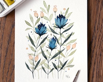 Original Wildflower Watercolor Painting: Floral Art (5x7 inches)