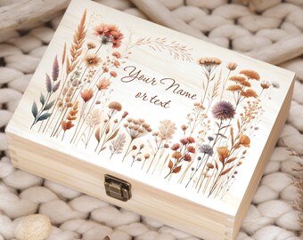 Meadow flowers box Personalized keepsake box Wooden box Memory box Jewlery box Tresure box Personalized box Friend gift for women Custom Box