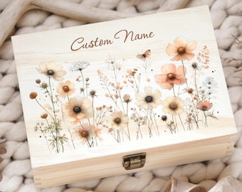 Flowers personalized memory box wooden box Custom Mother's Day gift Bridesmaid gift Personalized box Women gifts for her Custom box for Girl