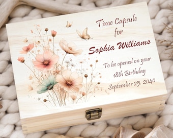 Personalized Floral Wooden Time Capsule Box: 1st Birthday Keepsake