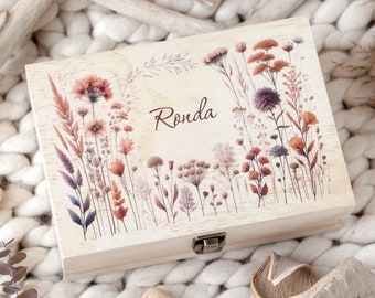 Personalized Meadow Flowers Keepsake Box: Wooden Memory Box