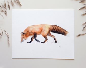 Fox Watercolor Art Print: 10x8 Animal Painting