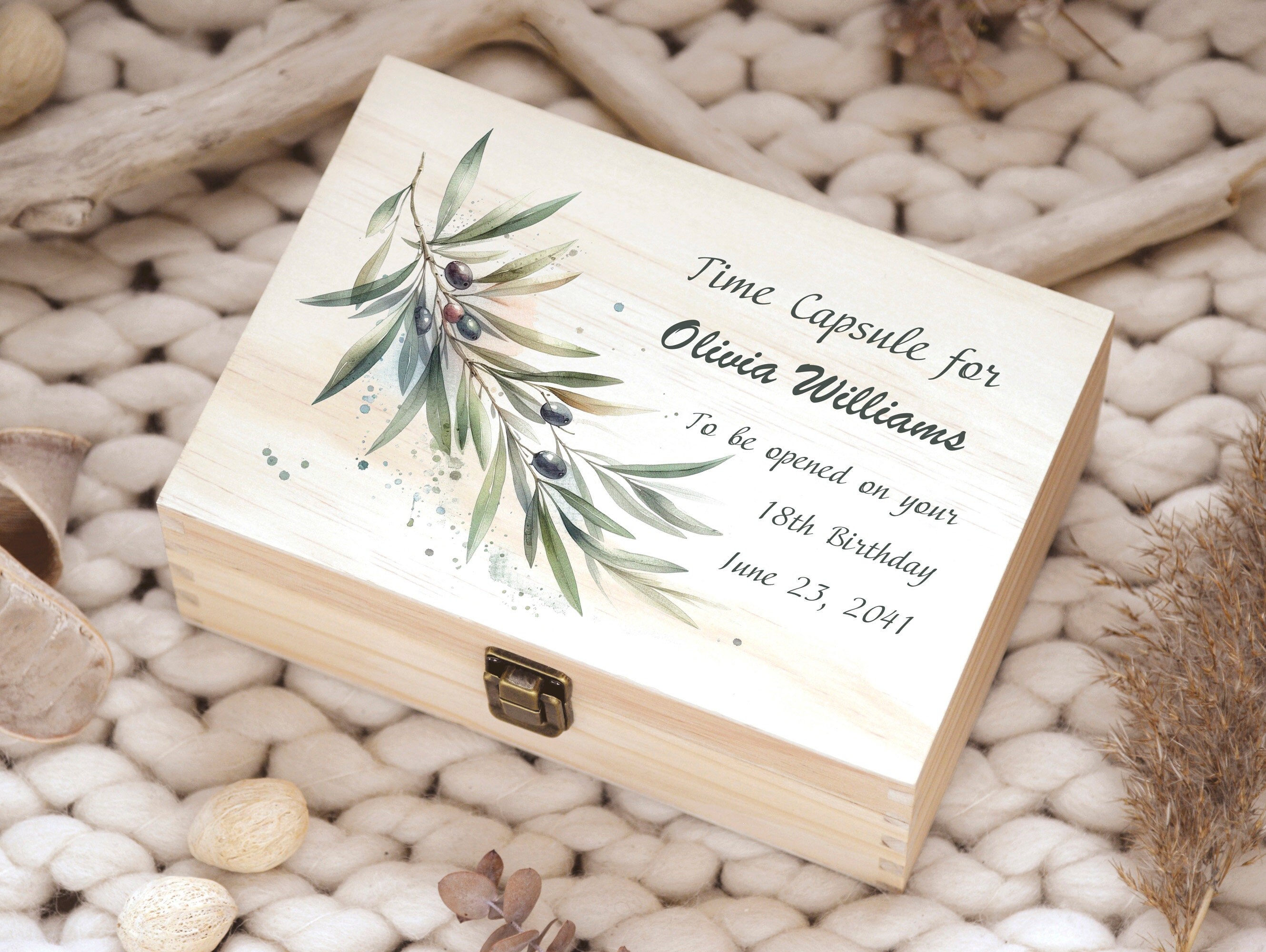Olive Branch Time Capsule Box: Personalized Baby Keepsake