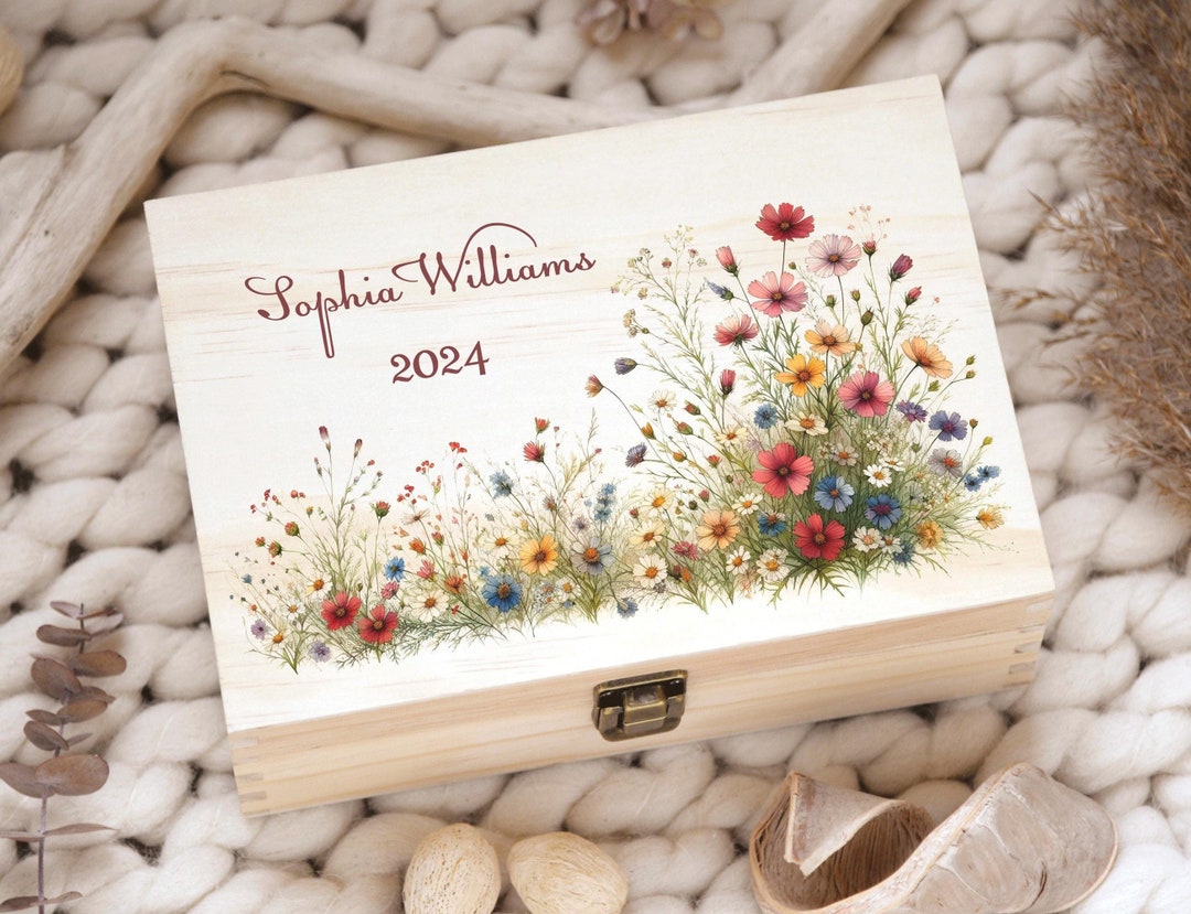 Personalized Wooden Keepsake Box, Floral Memory Box - Etsy