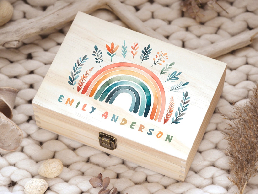 Caja De Recuerdos Personalizada Para Bebé Con Foto - Madera Natural, Grabado De Nombre Y Datos - Regalo De Nacimiento