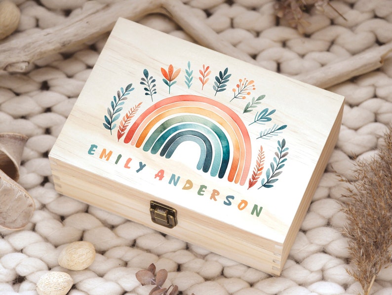 Memorias Bebé Infantil Caja Recuerdos Bebé Creative DECO - Personalizada Con Foto - Madera Natural - 40x30x14 Cm - Regalo Nacimiento Regalo Recién Nacido