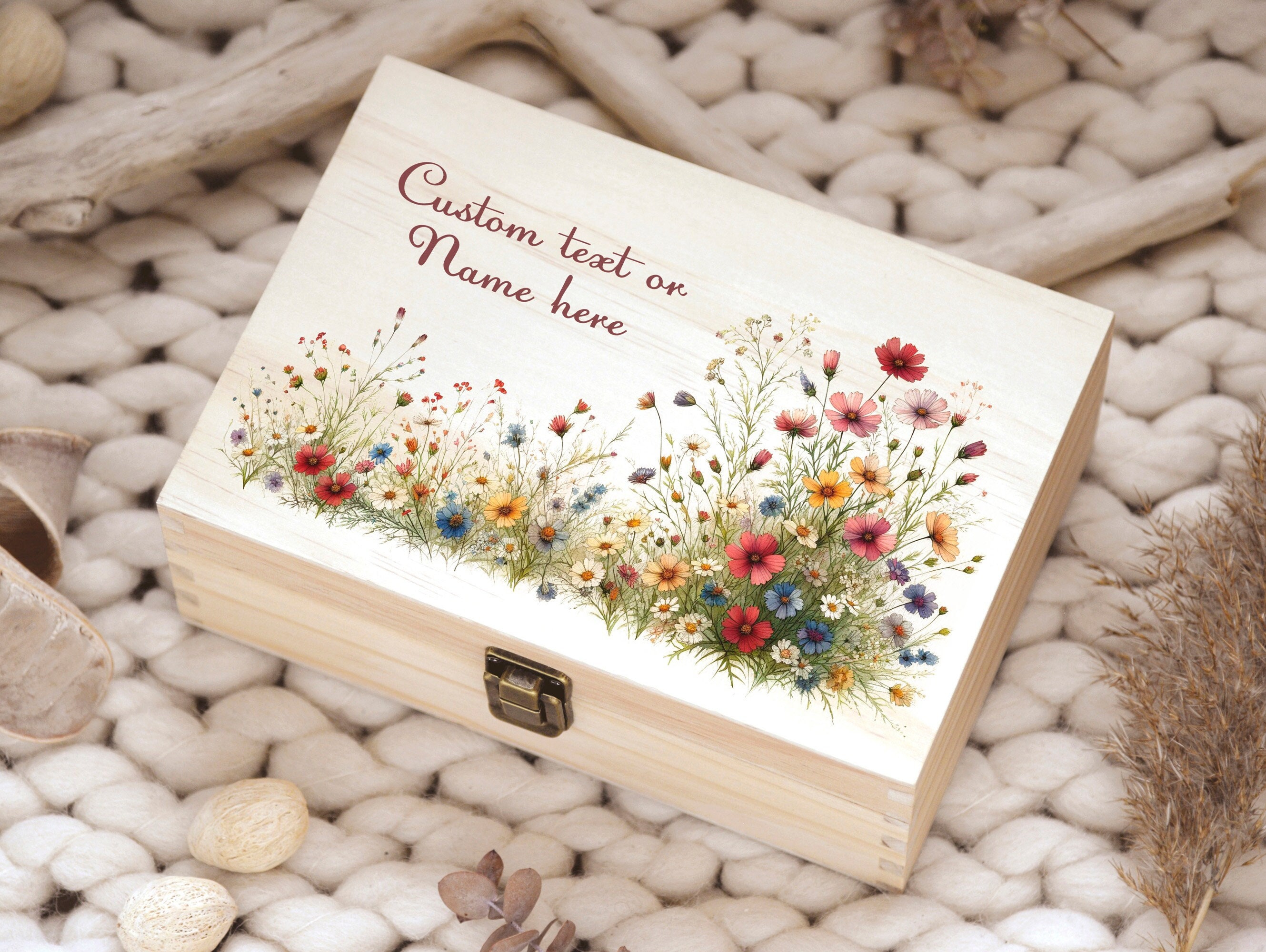 Personalized Wooden Keepsake Box, Floral Engraved Memory Box - Etsy
