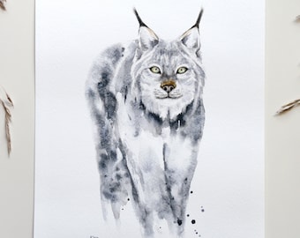 Lynx Watercolor Painting Art Print: Canada Lynx Portrait