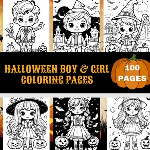 100 Cute Halloween Boy & Girl Coloring Pages Printable,Halloween Coloring Sheets, Halloween Girl,Halloween Boy Coloring Sheets Digital Print