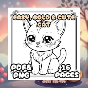 16 Easy,Simple Bold Line Cute Cat Coloring Pages Printable,Cat Coloring Book Pages, Cute Kitten Color Sheets Digital Print,Color Pages Print