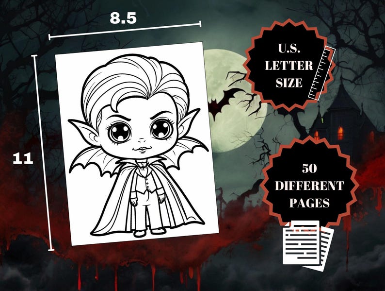 50 Cute Vampire Coloring Pages Printable,cute Vampire Coloring Sheets ...