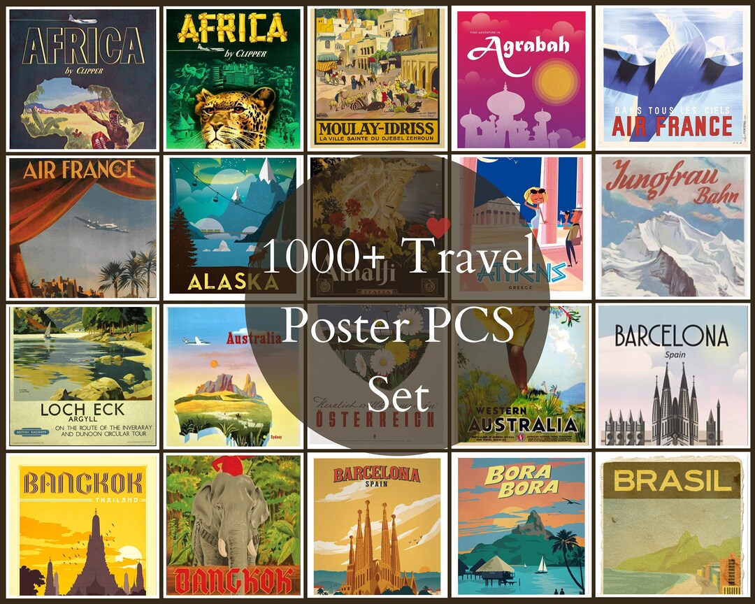 1000 Travel Posters Retro Aesthetic Vintage Travel Wall Art Aesthetic