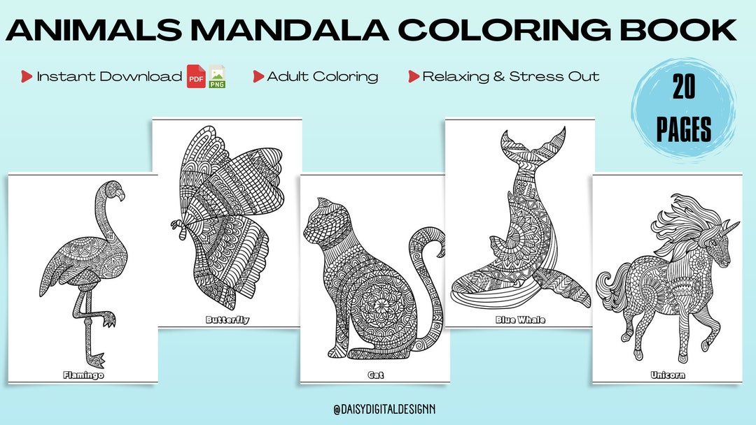 Animals Mandala Coloring Book Instant PDF Download Adult Coloring Pages ...
