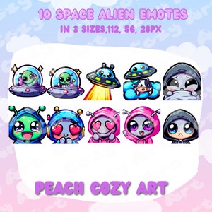 10 Awesome Space Alien UFO Emotes | Chibi Style Twitch Emotes | Cute Alien Digital Stickers