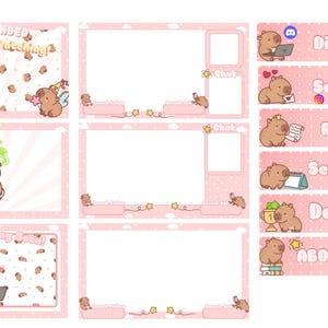 Kawaii Capybara Stream Overlay Bundle | Twitch | Streamlabs | Streamer Tools | Animated Overlay Pack