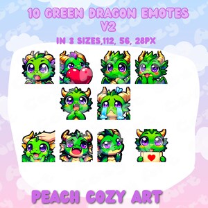 10 Green Dragon Emotes | Chibi Emotes for Twitch & Discord | DND Fantasy Emotes